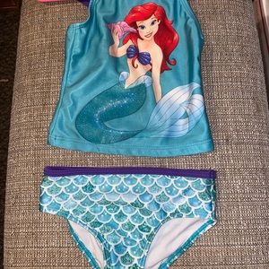 2 Swimsuits. Little Mermaid Size12m Cheetah Print Size2t